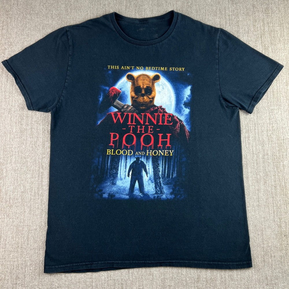 Winnie The Pooh Blood and Honey T-Shirt Mens L Black Slasher Horror Movie Promo